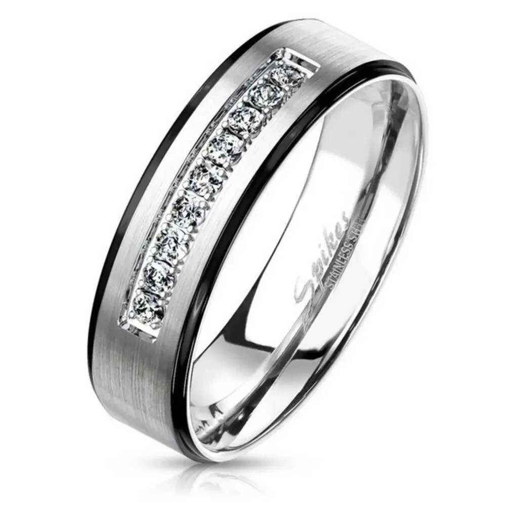 316L stainless steel black silver men.women hypoallergenic cz ring‎ size 9